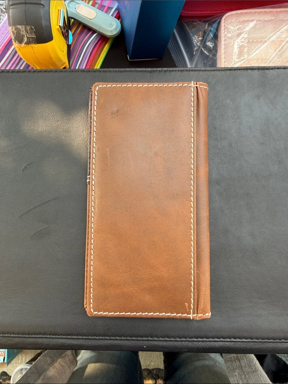 Men's Brown Leather Money Clip Wallet with Decorative Concho